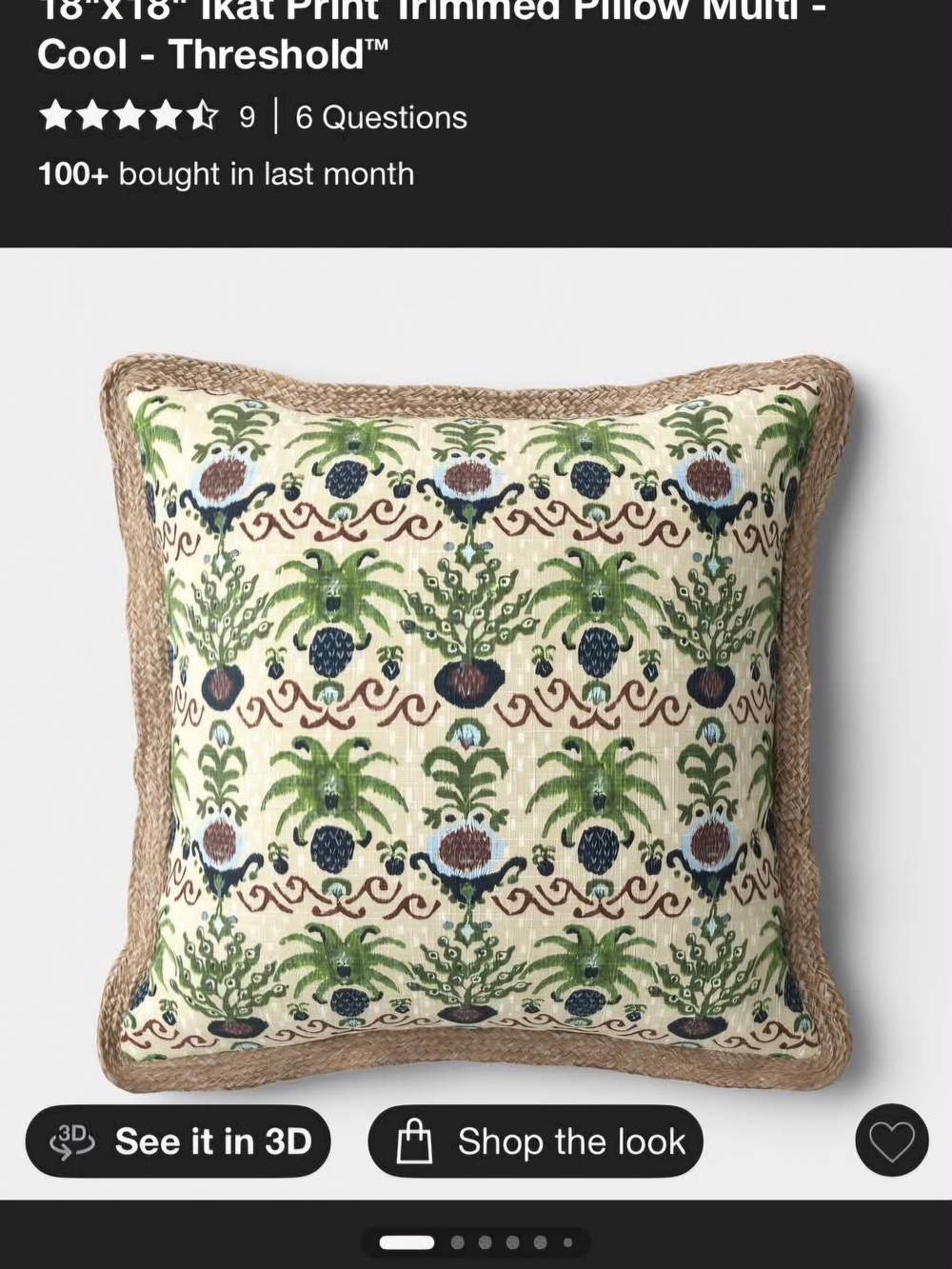 Threshold Multi-Color Ikat Trimmed Decorative Pillow - Green/Cream